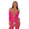 Lace by LJ lace up front crotchless bodystocking fuchsia in sheer floral stretch lace