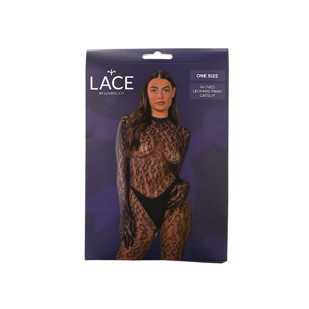 Lace by LJ Gloved Leopard Print Catsuit Black - Image 6